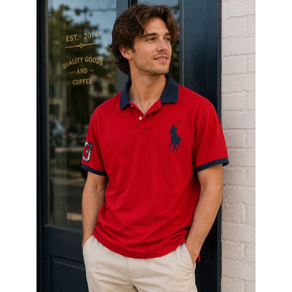 Polo Ralph Lauren Polo Shirt XXL Red Big Pony Plaid Patch Short Sleeve Preppy